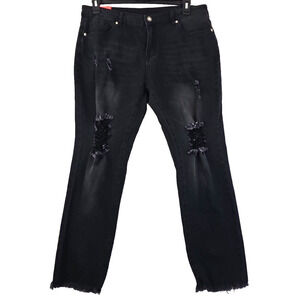 Galmint ~Woman Size 18~ Black Denim Crop Jeans Distressed NWT $98.00